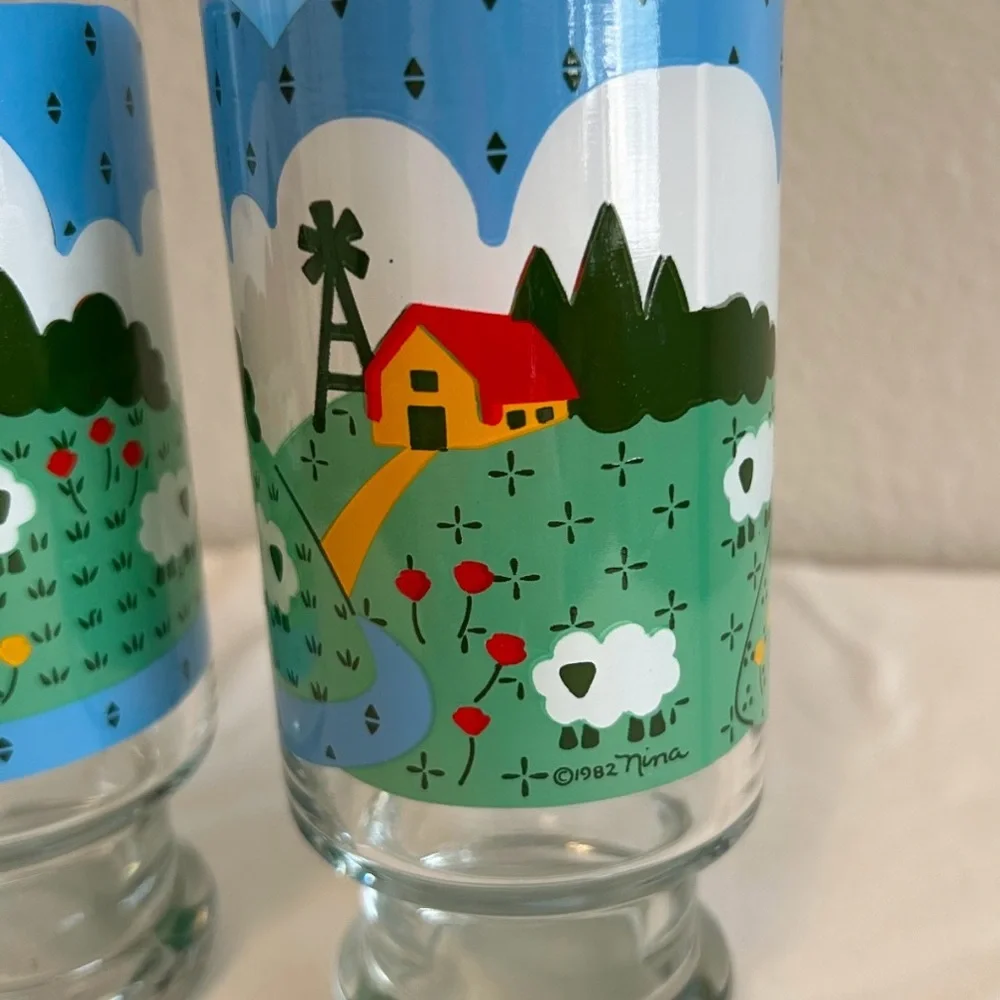 Vintage Nina Sheep Farm Glasses Anchor Hocking Cottagecore Glassware, Set of 2
